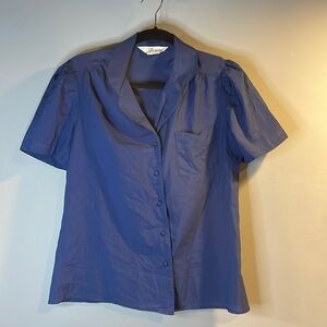 Vintage navy blue button down short sleeve blouse